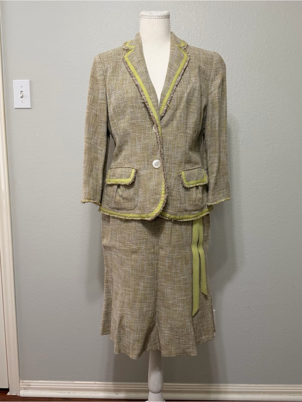 Ann Taylor Tweed Cotton Linen Blend Skirt Suit Set Medium Career Workwear